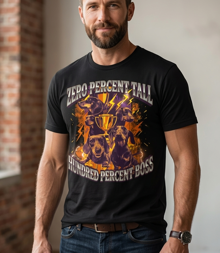 Zero Percent Tall 100% Boss — Funny Dachshund pet Shirt | Wiener Dog Gift